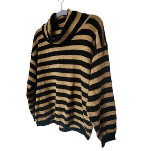 Vintage turtleneck black gold striped sweater